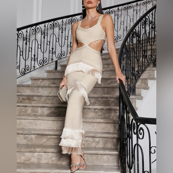 Metallic Cut-Out Fringe Maxi Dress Size XL - Picture 7 of 16